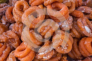 Colorful handmade food, locally called Nimki, in a Bangla Pohela Baishakh fair. photo